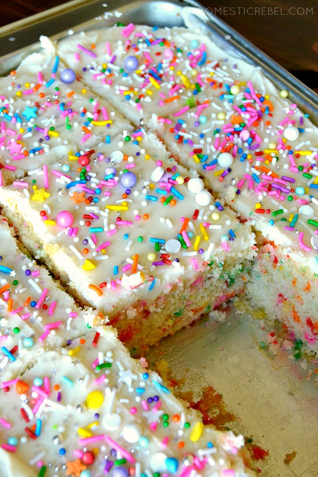 FUNFETTI CAKE IN A PAN MISSING ONE SLICE 