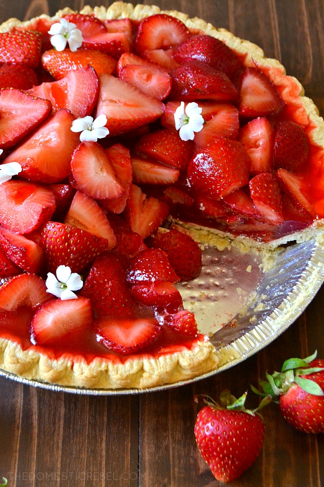 WHOLE STRAWBERRY PIE IN A PAN MISSING ONE SLICE 