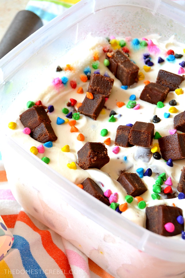 COSMIC BROWNIE ICE CREAM IN TUPPERWARE CONTAINER