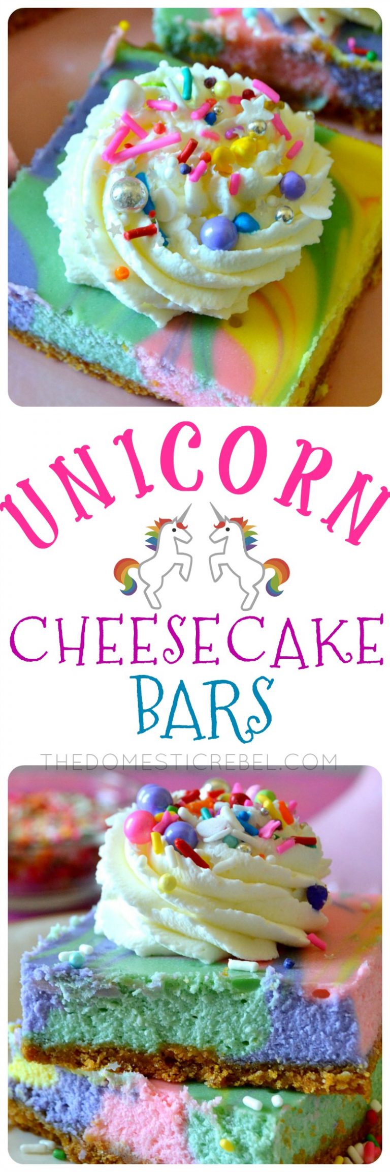 Unicorn Rainbow Cheesecake Bars The Domestic Rebel
