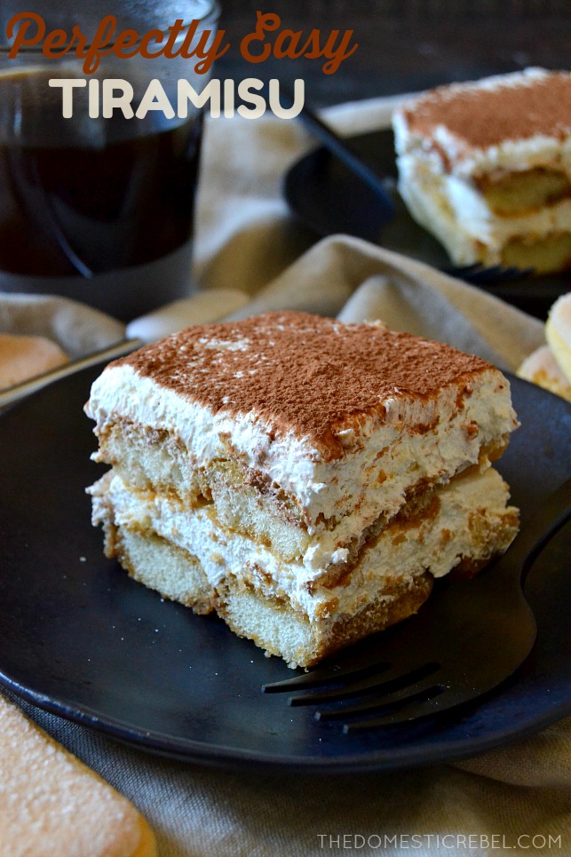 This Perfectly Easy Tiramisu is exactly as the name suggests: SO SIMPLE. Layers of Kahlua-soaked ladyfinger cookies with a whipped cream cheese mixture and lots of cocoa powder! So simple and amazing.