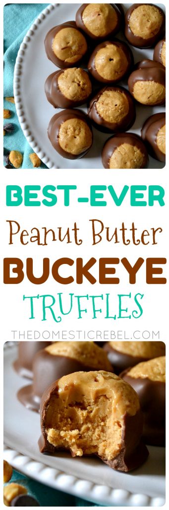Everyone will go CRAZY for these BEST-EVER Peanut Butter Buckeye Truffles! They're the easiest candy to make with only a few simple ingredients, but they taste AMAZING. Creamy, buttery, soft and almost gooey with a smooth chocolate outer shell. Perfect for anytime but especially gift-giving! 