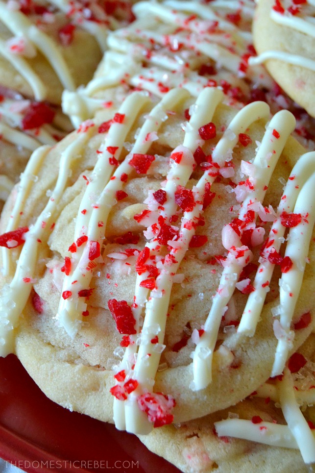 close up picture of the top of a peppermint sugar cookie