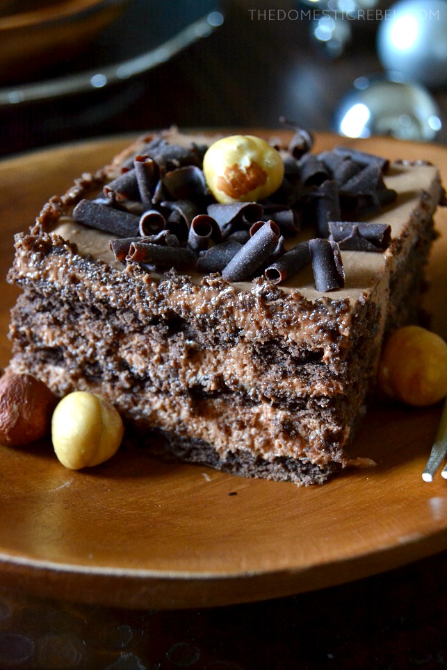 nutella square on a plate with hazelnuts 