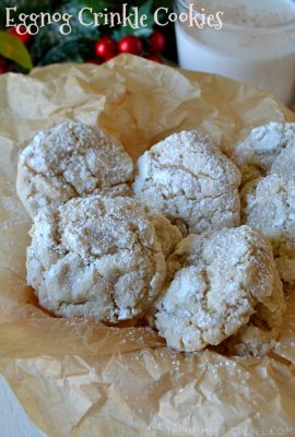 Eggnog Crinkle Cookies: a fun take on a classic holiday cookie, these taste JUST like a tall glass of spiced eggnog but are 100% booze-free!