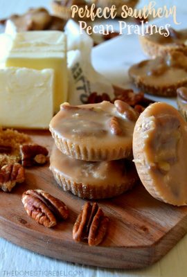 This recipe makes the most PERFECT Southern-style Pecan Pralines! Buttery, nutty and filled with brown sugar, toasted pecan and vanilla flavors, they practically melt-in-your-mouth with this foolproof recipe!