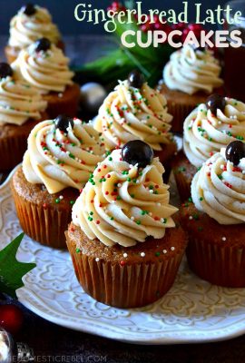 These Gingerbread Latte Cupcakes are FANTASTIC! Moist, fluffy, spicy gingerbread molasses cupcakes are topped with a fluffy, creamy brown sugar buttercream frosting and a chocolate-covered espresso bean. So delicious, perfect for the holidays, and festive!