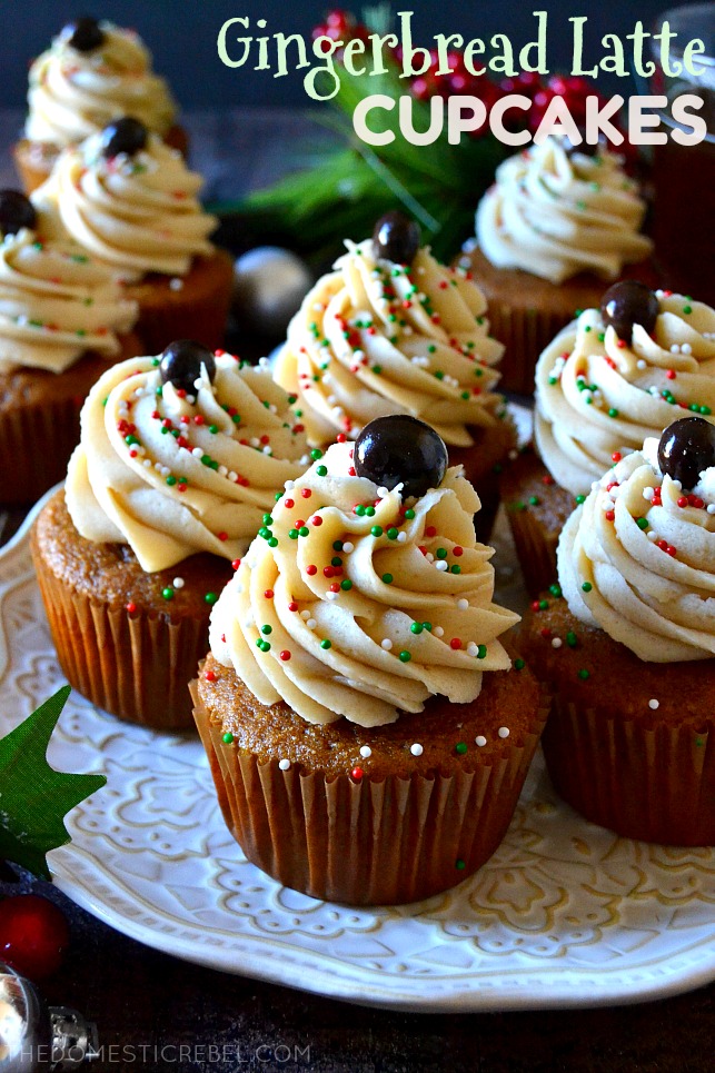 gingerbread latte cupcakes arranged in a circle on a white dish