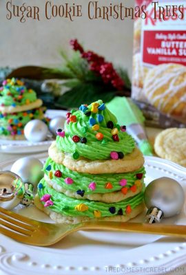 These Sugar Cookie Christmas Trees are a 3-D Christmas cookie everyone will love! A triple-decker cookie with vanilla buttercream decorated to look like a beautiful Christmas tree! So fun to make with kids, too! #krusteaz #ad