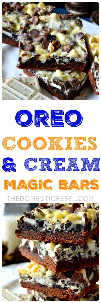 oreo cookies & cream magic bars collage 