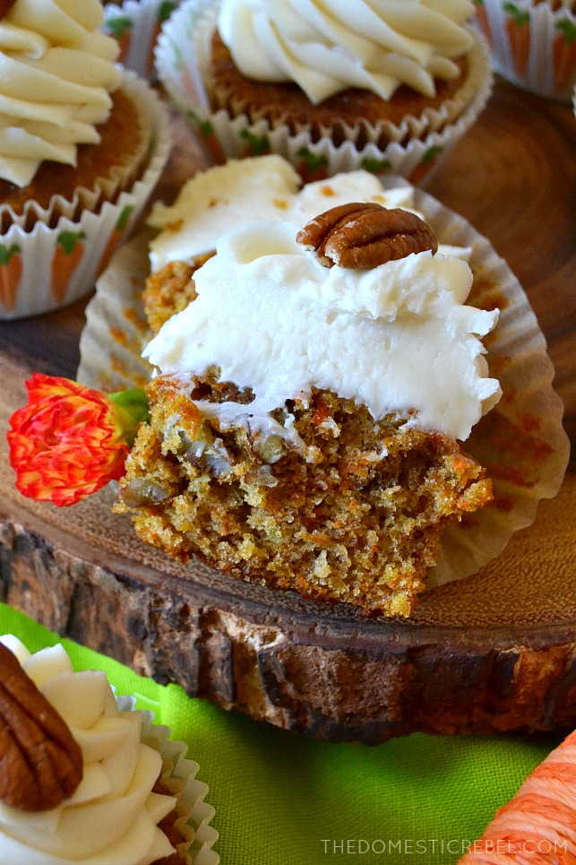 carrot cake cupcake cut in half to show center