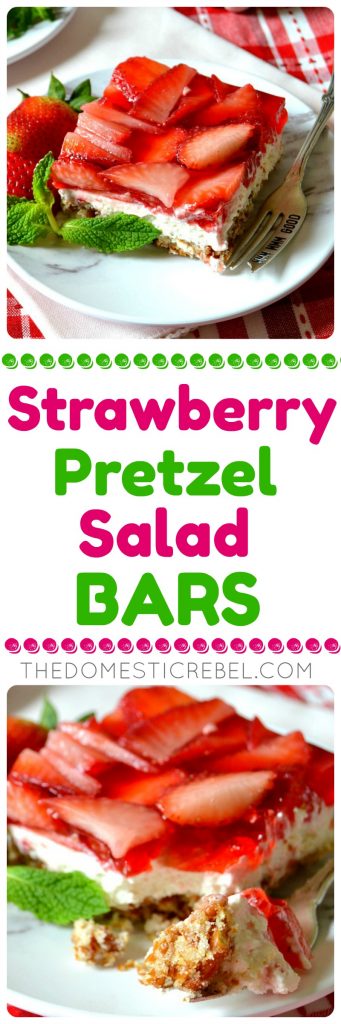 strawberry pretzel salad bars collage 