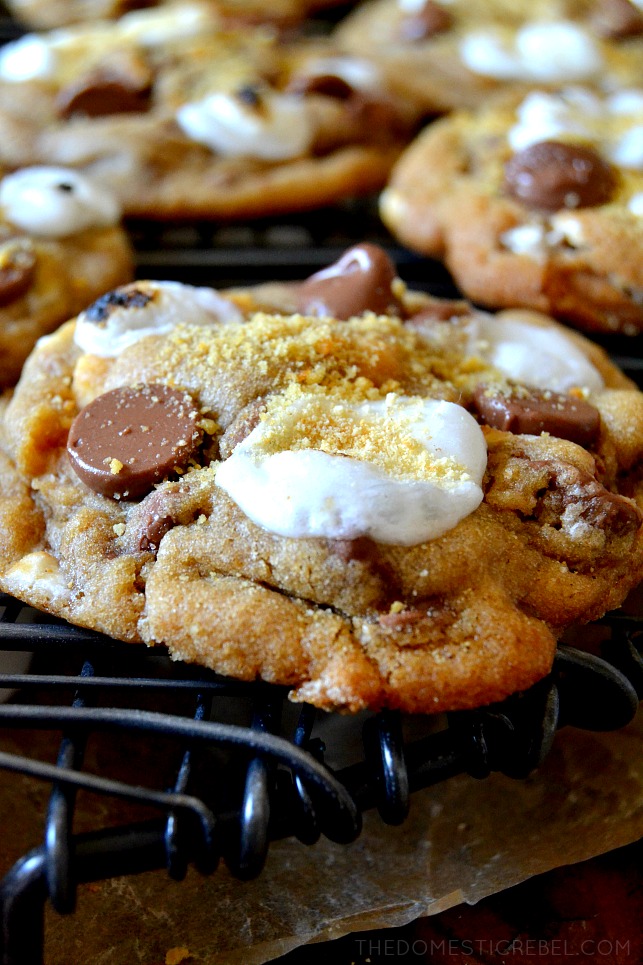 one s'more cookie on a wire cooling rack
