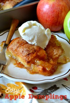 These Quick & Easy Apple Dumplings couldn't be simpler! Juicy Granny Smith apples are transformed into tender, saucy apple dumplings topped with an amazing butter sauce and a caramelized, crackly sugar topping. A perfect dessert that will please a crowd!