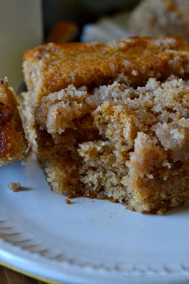 This recipe has been a 3-generation family favorite for the BEST COFFEE CAKE! Buttery, tender streusel and cake flavored with spices and vanilla. Super easy, one bowl, and a total crowd-pleaser! 