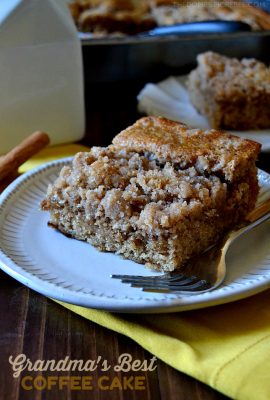 This recipe has been a 3-generation family favorite for the BEST COFFEE CAKE! Buttery, tender streusel and cake flavored with spices and vanilla. Super easy, one bowl, and a total crowd-pleaser!
