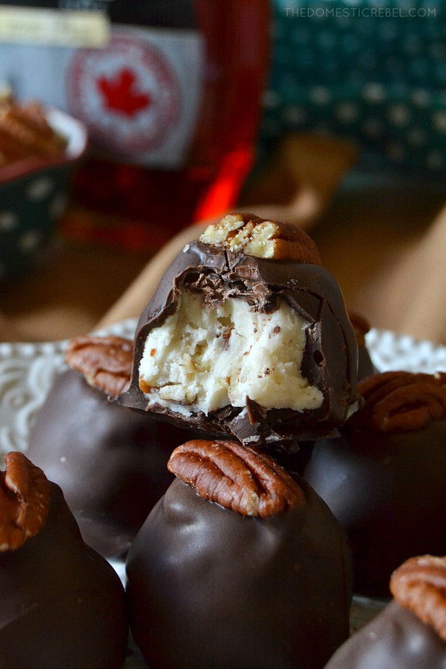 These Maple Pecan Truffles are buttery, sweet, crunchy, nutty and so flavorful as they're made with pure maple syrup in every bite! Easy, no-bake, comes together quickly and are so fantastic! 