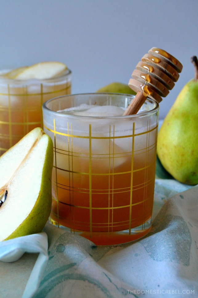This Honeyed Pear Whiskey Cocktail is subtle, delicate, sweet without being cloying and refreshing, just like the dreamy, ethereal Pisces zodiac sign in my Zodiac Cocktail Series! 