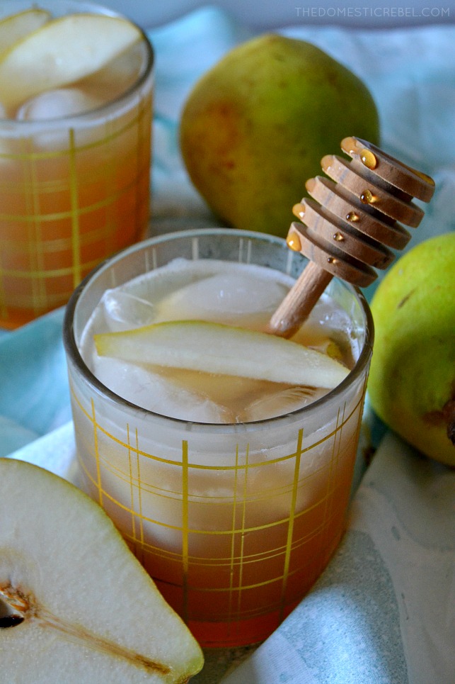 This Honeyed Pear Whiskey Cocktail is subtle, delicate, sweet without being cloying and refreshing, just like the dreamy, ethereal Pisces zodiac sign in my Zodiac Cocktail Series! 
