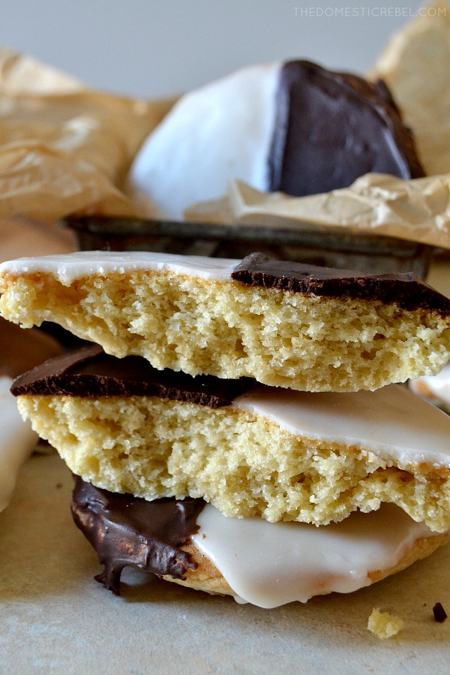 These Best-Ever Black & White Cookies are so fantastic, they taste even BETTER than the ones in NYC delis! Moist, soft and supremely fluffy cake-like vanilla cookies frosted with a two-toned icing, just like in Manhattan. 