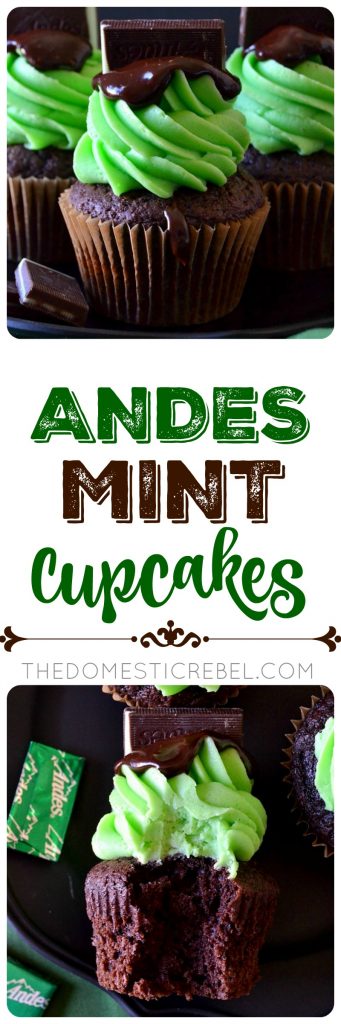 Andes Mint Cupcakes are easy, decadent, delectable moist fudge cupcakes topped with a sweet mint buttercream and rich chocolate ganache! Simple, perfect, and flavorful, they're the perfect homage to the after dinner mint everyone loves! 