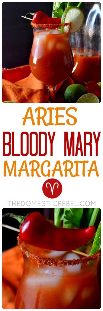 This BLOODY MARY MARGARITA reminds me of fiery, passionate, assertive Aries, the rams of the Zodiac in my Zodiac Cocktail Series! Savory, tangy, spicy and delicious, this twist on a classic is so flavorful! 