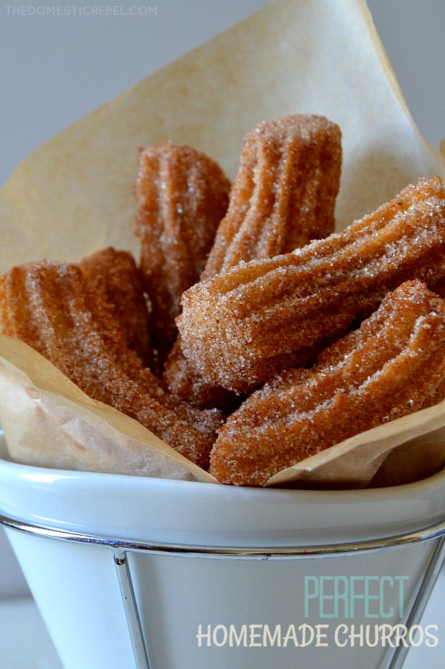 churros in parchment-lined basket