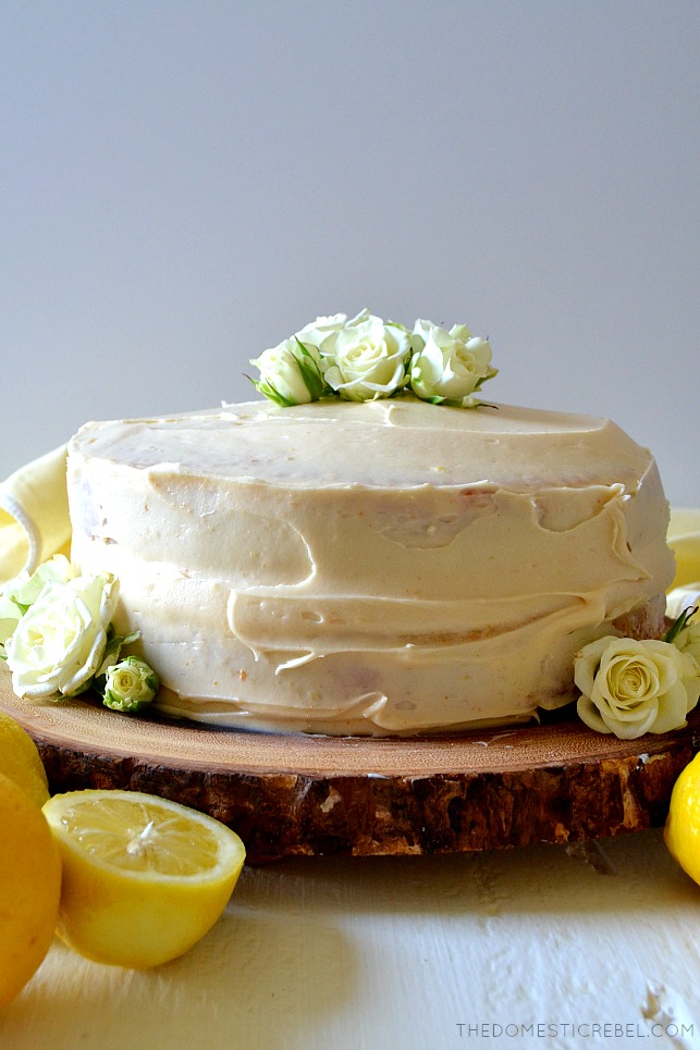This recipe for Lemon Cake is the BEST EVER! Moist and tender homemade lemon cake with a stick-to-your-fork crumb, a juicy lemon curd filling and a light and luscious lemony cream cheese frosting! Easy, fast, impressive and delicious! 
