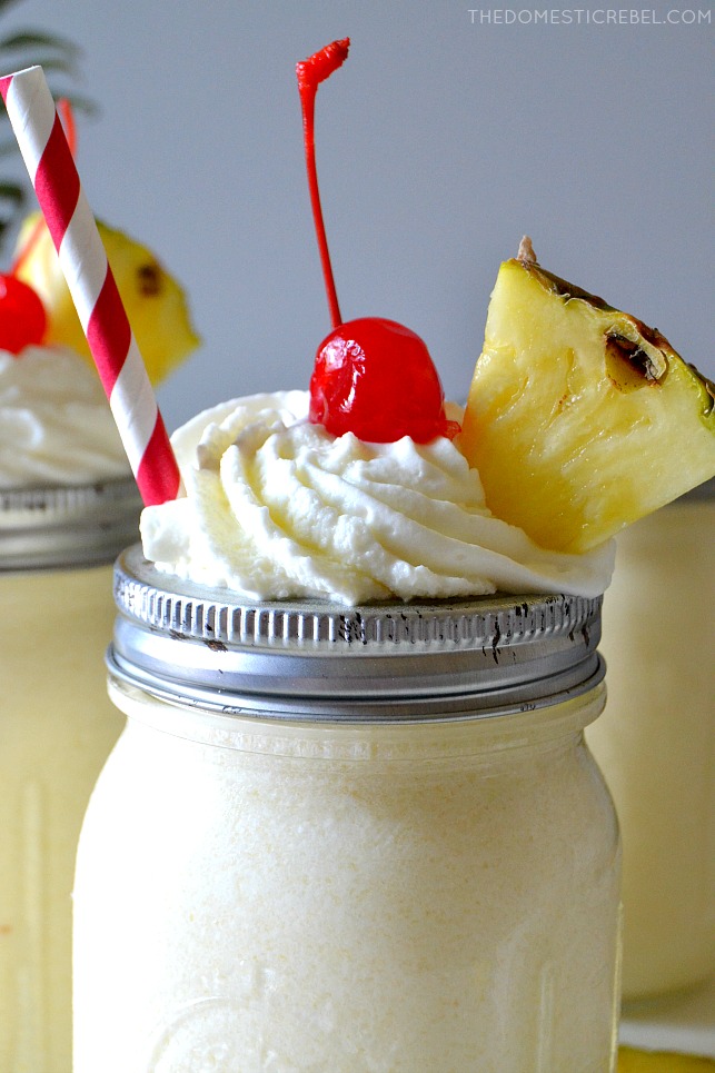 These Boozy Pineapple Dole Whips are an adult take on a Disneyland copycat treat! Smooth and creamy with sweet pineapple and vodka swirled throughout! Perfect for a hot summer day or a pool party!