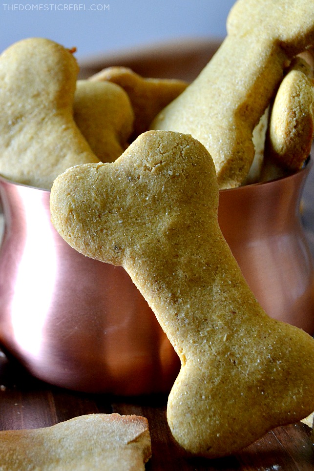 These Grain-Free Homemade Dog Cookies are super simple, come together in minutes and are perfect for pups with allergies! Made with banana, coconut flour, chickpea flour, eggs, and peanut butter, they taste great, too!
