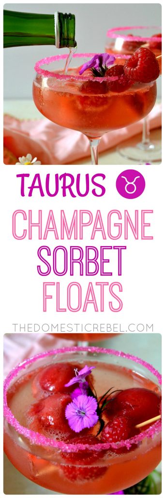 These Sparkling Champagne Sorbet Floats are perfect for strong-willed, luxury-loving Taurus in my Zodiac Cocktail Series! Just 2 simple ingredients you probably have on hand results in a seriously refreshing and indulgent summertime sipper! 