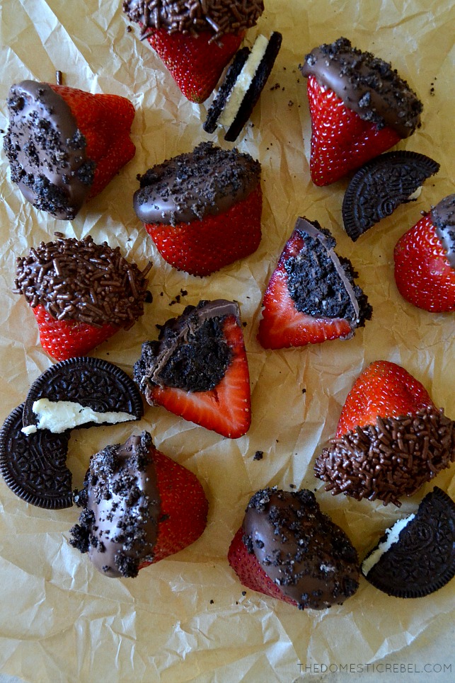 These Oreo Truffle-Stuffed Strawberries will be a huge HIT at your next get-together or party! They come together in minutes, have only four simple ingredients and taste AMAZING! You'll love this easy, no-bake recipe! 