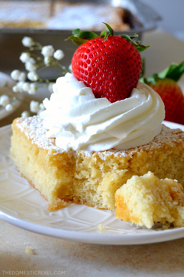 This WHIPPED CREAM CAKE is absolutely delicious, easy, and a great old-fashioned recipe that still holds up today. Moist and fluffy with a light texture similar to Angel food cake, it's made with real, fresh whipped cream swirled in the batter for tremendous flavor! 