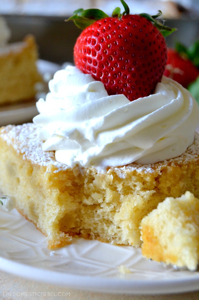 This WHIPPED CREAM CAKE is absolutely delicious, easy, and a great old-fashioned recipe that still holds up today. Moist and fluffy with a light texture similar to Angel food cake, it's made with real, fresh whipped cream swirled in the batter for tremendous flavor! 