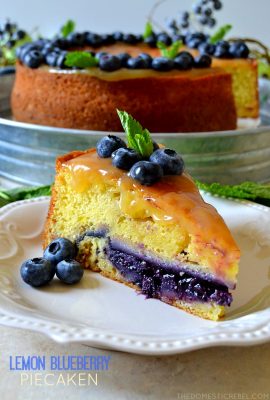 This Lemon Blueberry Piecaken is out of this world AMAZING and so EASY to make! A moist lemon cake is stuffed with an ENTIRE juicy, gooey blueberry pie for an impressive dessert everyone will adore!