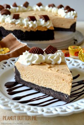 This No-Bake Peanut Butter Pie is a can't miss recipe for the summertime! Rich, creamy, smooth and decadent, it's entirely no-bake and satisfies every sweet craving! You'll love the dreamy peanut butter filling and the buttery Oreo cookie crust in every bite!