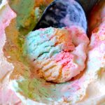 This No-Churn Rainbow Sherbet Ice Cream is SO easy, delicious and made with only 3 ingredients and NO ice cream maker required! Fruity, sweet, colorful and gorgeous, this ice cream will become your new staple!