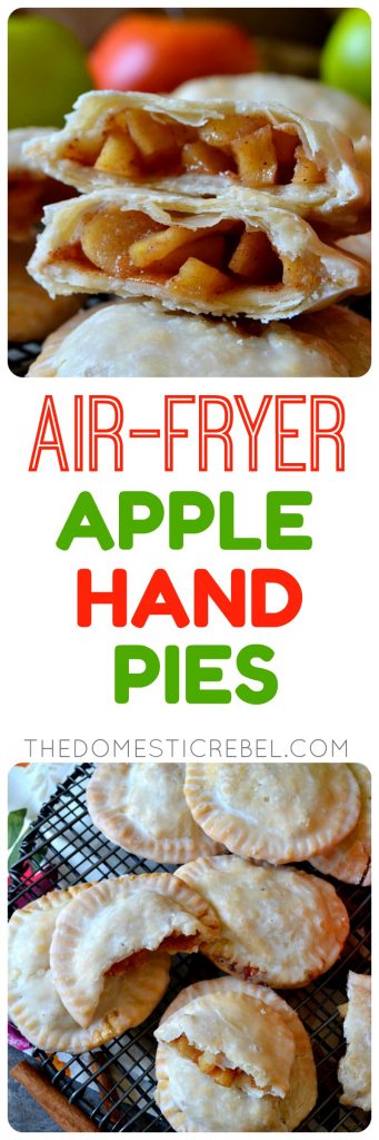 These Air-Fryer Apple Hand Pies are going to be a staple in your kitchen! Tender, buttery and flaky pies air-fried to perfection and filled with a bubbly, gooey homemade apple pie filling. So easy, delicious and irresistible! 