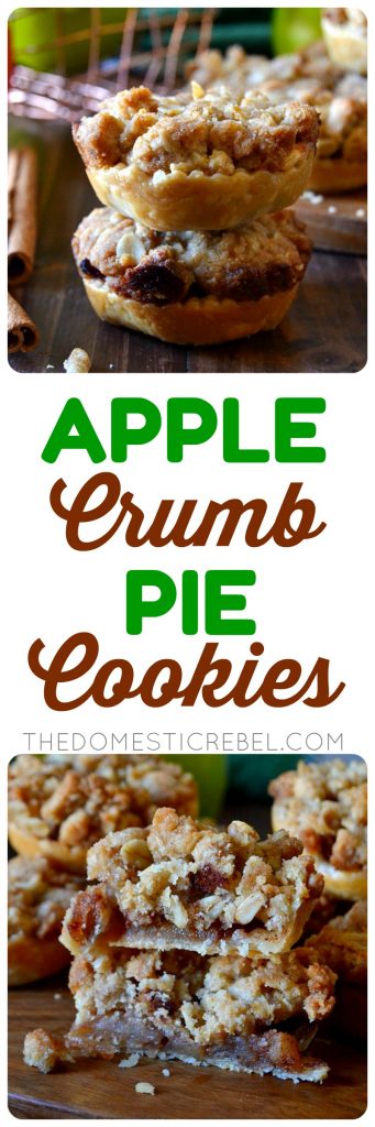 These Apple Crumb Pie Cookies are a delicious mashup between petite pies and cookies! Buttery, flaky pie crust, juicy, tender apples and a delectable crumb topping make these perfect little cookies super delicious! 