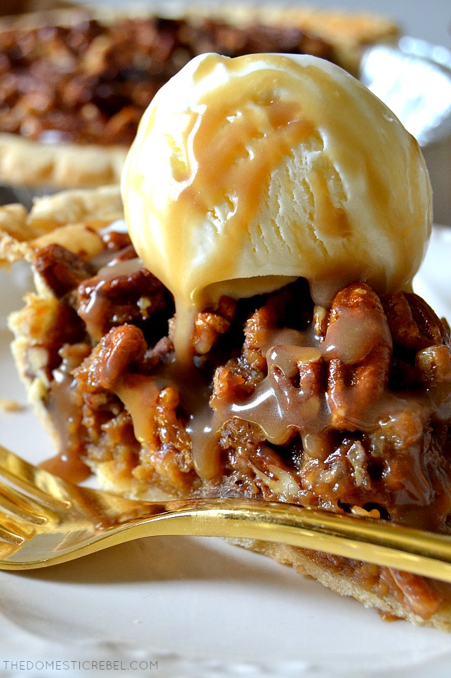 This Shortcut Pecan Pie has an amazing secret ingredient: jarred salted caramel sauce! The caramel makes this pie extra buttery, gooey, and caramel-y with amazing flavor and texture! You're going to want to make this delicious swap!!