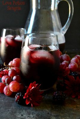 This Love Potion Sangria is rich, deep, sumptuous and spellbinding with pinot noir and dark fruit flavors! Perfect for moody, secretive Scorpios in my Zodiac Cocktail Series!