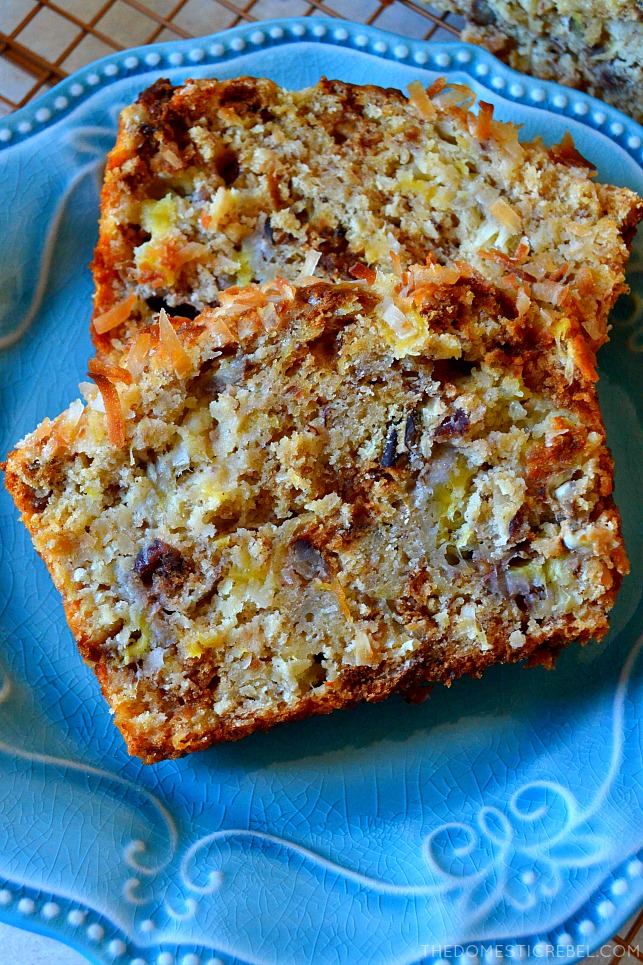 This Hummingbird Banana Bread is the BEST! Super moist and tender banana bread flavored like a hummingbird cake with pineapple, pecans and toasted coconut. So unique, delicious, easy and amazing! 