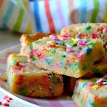 These One-Bowl Cake Batter Blondies are the BEST EVER!! Super fudgy, rich, soft and chewy with tons of rainbow sprinkles, these easy bars are made in ONE bowl and taste like Funfetti cake batter!