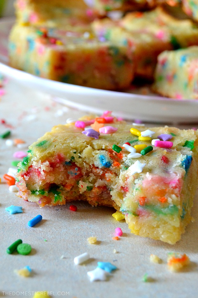cake batter blondie with bite missing