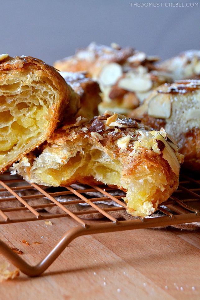 These Easy Almond Croissants are life-changing! Transform day-old croissants into French bakery-style almond pastries filled with a sweet and nutty almond filling and topped with toasted almonds. Such a yummy breakfast or brunch idea! 