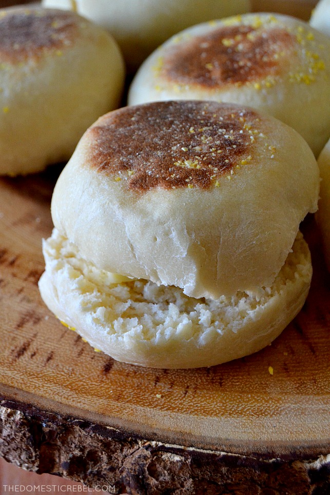 closeup of split english muffin
