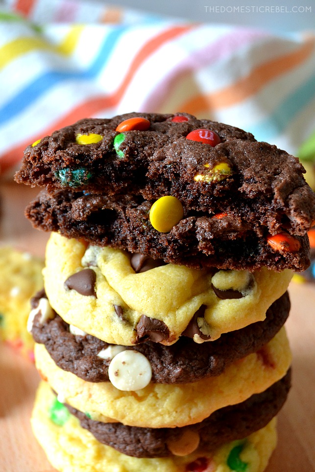 cake mix cookies stacked and split open