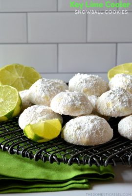 These Key Lime Cooler Snowball Cookies are a fantastic update to a classic Christmastime cookie! Made with real Key lime juice for a sweet and tangy twist on this soft and tender cookie!