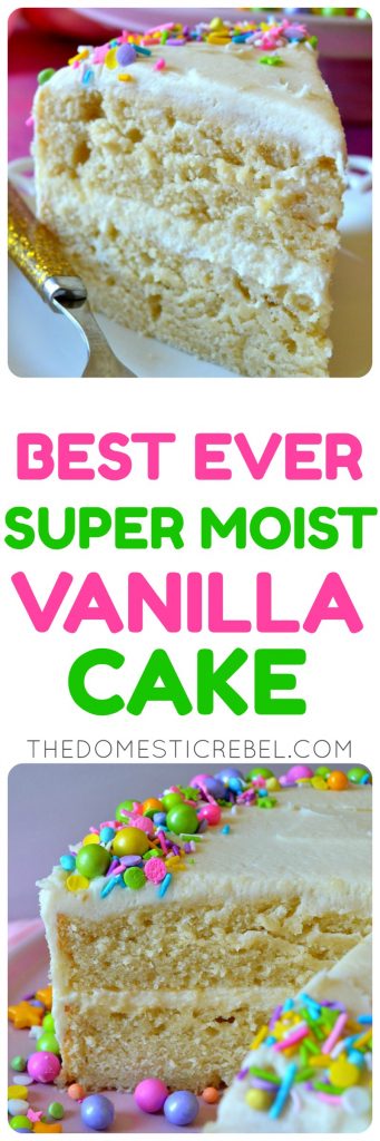 This truly is the BEST EVER VANILLA CAKE recipe! It makes the most amazing, super moist cake with a soft and tender crumb and a delicious vanilla flavor. Perfect to make cupcakes, layer cakes or sheet cakes with! 