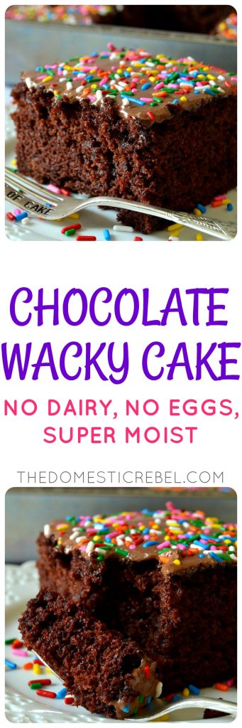 This Chocolate Wacky Cake is an old-fashioned cake from the Great Depression that still tastes amazing today! With NO eggs or dairy, it's still supremely moist and flavorful and naturally vegan! 